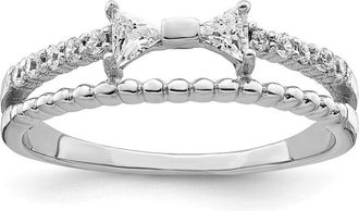 Diamond2Deal Sterling Silver Rhodium-plated Polished Double Cubic Zirconia Bow Ring