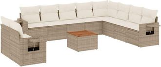vidaXL Set De Sof&aacute;s De Jard&iacute;n 11pzas Con Cojines Rat&aacute;n Sint&eacute;tico Beige Vidaxl