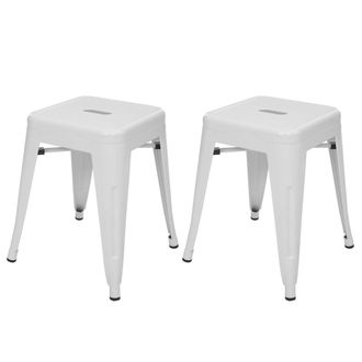Hhg Nunca Usado] Juego De 2 Taburetes Hhg 804, Taburete De Metal Asiento Taburete, Metal Dise&ntilde;o Industrial Apilable, Blanco