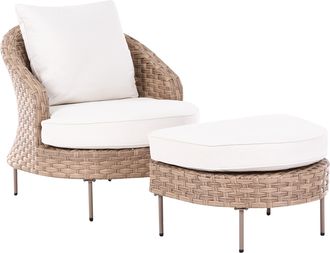 Beliani Sill&oacute;n De Jard&iacute;n De Rat&aacute;n Sint&eacute;tico Con Reposapi&eacute;s De Mimbre Marr&oacute;n Arcille