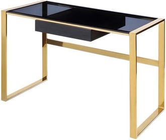 Pascal Morabito Pascal Morabito - Scrivania 1 cassetto Vetro temperato e acciaio Nero e Dorato - sali di