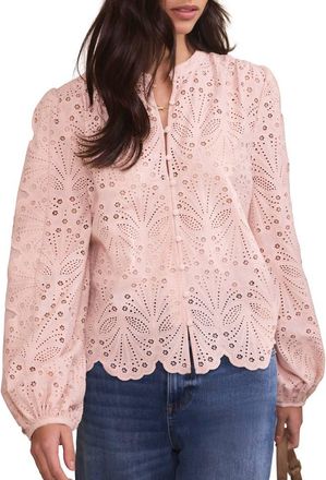 Mint Velvet Cotton Broderie Detail Blouse in Light Pink at Nordstrom, Size X-Large