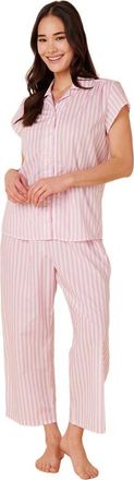 The Cats Pajamas Luxe Pima Capri Floral Set in Classic Stripe Pink at Nordstrom, Size X-Small