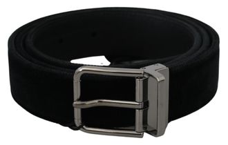 Dolce & Gabbana Zwarte Fluwelen Leren Riem met Zilveren Gesp