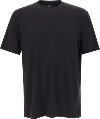 Emporio Armani Tops, Heren, Zwart, L, Zwarte Logo Geborduurde T-shirts en Polos