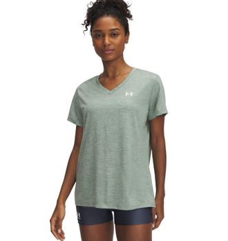 Under Armour Trainingsshirt UNDER ARMOUR TECH SSV- TWIST, Damen, Gr. XL, weiss (silica gr&uuml;n,, wei&szlig;), Obermaterial: 100% Polyester, normal, V-Ausschnitt, Shirts Tra