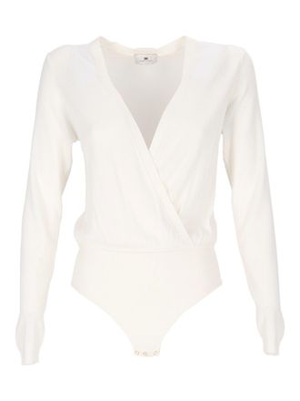 Elisabetta Franchi Long-Sleeved Bodysuit With Deep V-Neckline And Ribbed Texture