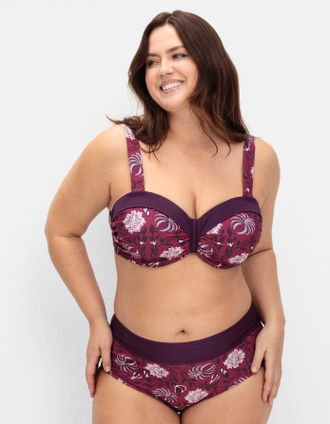 Sheego Bustier-Bikini-Top SHEEGO BY JOE BROWNS, Damen, Gr. 40, Cup F, lila (beere, gemustert), Elasthan, Polyamid, Bikini-Oberteile Bustier-Bikini-Top