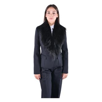 Elisabetta Franchi Wolblazer met Faux-Fur Kraag - Dames - Jassen - Zwart - Maat: M Wol
