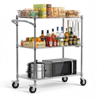 OEM Carrito De Cocina De 3 Niveles, Estante De Almacenaje De Alambre Ajustable, Carrito Auxiliar Con Ruedas Giratorias Y Asa, Carro De Servicio Para Cocin