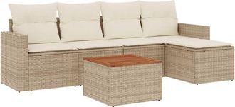 vidaXL Vidaxl - Juego De Sof&aacute;s Jard&iacute;n Con Cojines 6 Pzas Rat&aacute;n Sint&eacute;tico Beige