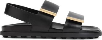 Tod's Platte Dubbele Riem Sandaal - Dames - Sandalen - Zwart - 37 EU - Leer - Schoenen