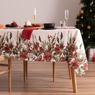 Mint Mantel navidad algod&oacute;n flores rojo 155x200 cm