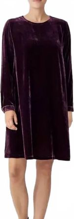 Eileen Fisher Velvet Crew Neck Dress In Dark Purple
