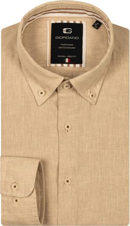 Giordano overhemd camel gem&ecirc;leerd button-down
