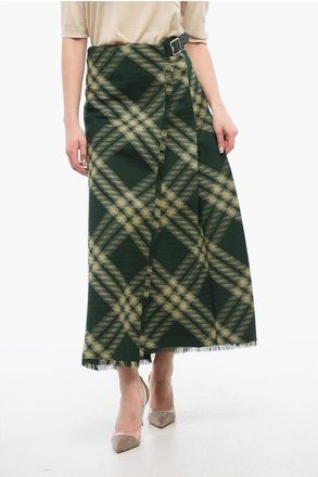 Burberry Wool Wrap Skirt with Fringed Hem size 40