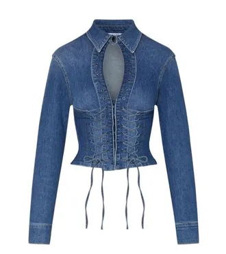 Liu Jo Light Stonewash Stretch Denim Shirt With Corset Details