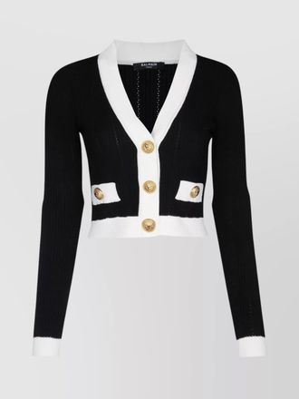 Balmain knitwear with ribbed knit and front pockets