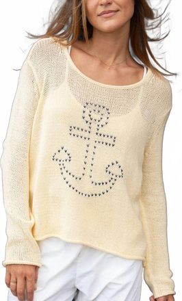 Wooden Ships Stitched Anchor Cotton Crew Sweater In Sunlight/ Darkest Indigo