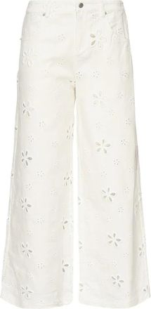 For Love & Lemons Witte bloemenjeans met ritssluiting - Dames - Loose Fit Jeans - Wit - L - Katoen - Jeans