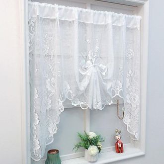 OEM Cortina Corta De Tul Transparente Para Cocina, Ajustable Con Lazo (blanca)