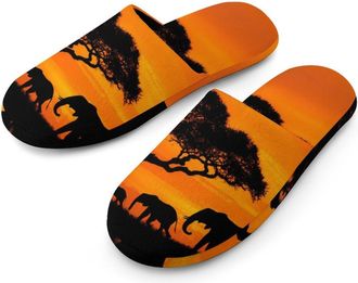 Generic Wild Elephant Family Mens Slippers Warm Non-Slip Houes Shose Spa Slipper for Home Bedroom