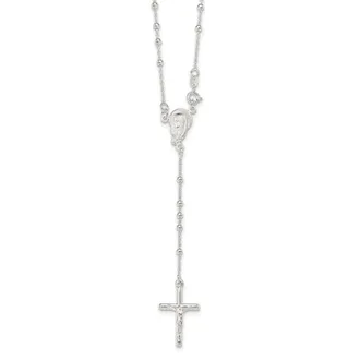 Diamond2Deal Sterling Silver Polished Rosary Necklace 18