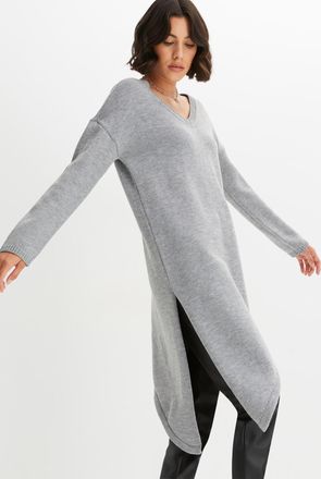 Bonprix Longpullover BONPRIX Long-Pullover, Damen, Gr. 48/50 (XL), grau (hellgrau meliert), Obermaterial: 90% Polyacryl, 10% Polyester, oversize, Pullover Lon