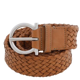 Ferragamo Braided Leather Gancini Fixed Belt, Size 105