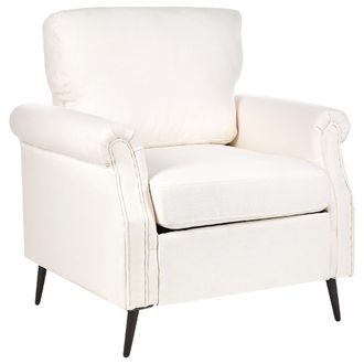 Beliani Sill&oacute;n Tapizado De Tela Blanco Patas De Metal Negras Estilo Retro Sala De Estar Vietas