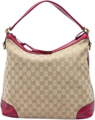 Gucci Pre-owned Canvas Satchel - Dames - Vintage Schoudertas - Beige - ONE Size - Leer - Vintage