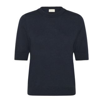 Part Two Short Sleeve Dark Navy Knit Jumper - female - Part Two - Round-neck Knitwear - Blue - XS - Knitwear