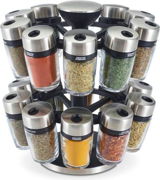 Cole & Mason Cole&mason - Cambridge Porta Spezie per Cucina, 360 &deg; Portaspezie Girevole-20 Barattoli, Porta Spezie Salvaspazi, Acciaio Inossidabile, Vetro