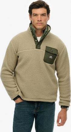 Superdry Sweatshirt SUPERDRY FUJI FLEECE HENLEY, Herren, Gr. XL, beige (winter twig beige), angeraute Sweatware, Obermaterial: 100% Polyester, unifarben, relax