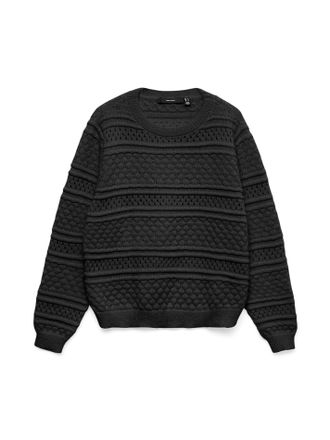 Vero Moda Strickpullover VERO MODA VMLEO LS O-NECK PULLOVER BF, Damen, Gr. XL, schwarz, Strick, Obermaterial: 60% Polyester, 40% Viskose, unifarben, regular fit