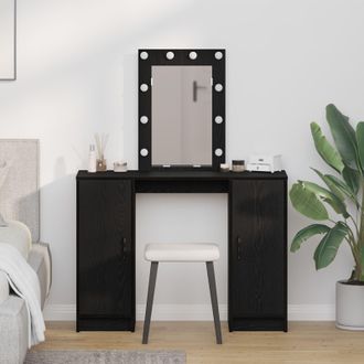 Berkfield Home Dressing Table with LED Lights&not;Black Oak 102x33x135 cm in Black | Size: 102 x 33 x 135 cm