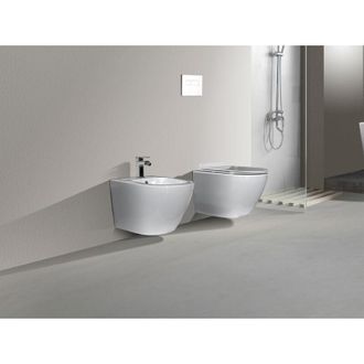 Nala Nala - Conjunto De Sanitarios Suspendidos Rimless Sin Borde L&iacute;nea Redonda Dimensiones Reducidas Tapa De Inodoro Con Cierre Suave