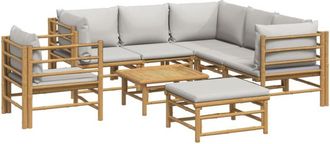vidaXL Set De Muebles De Jard&iacute;n 8 Piezas Bamb&uacute; Y Cojines Gris Claro Vidaxl