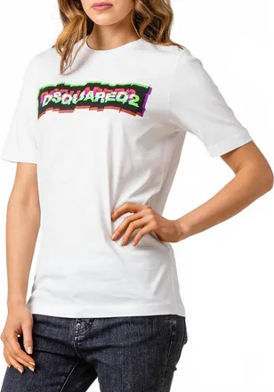 Dsquared2 Womens Glitch Logo Print Cotton T-Shirt In White