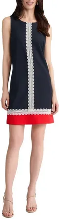 Jones New York Lace Trim Colorblock Shift Dress in Pacific Navy/rouge at Nordstrom, Size X-Small