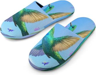 Generic Hummingbird Mens Flannel Slipper Soft Non Slip House Shoes Comfy Winter Warm Indoor Outdoor Slippers