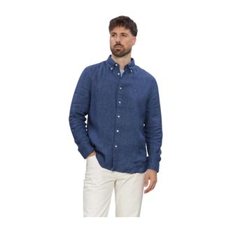 Tommy Hilfiger Overhemden, Heren, Blauw, XL, Linnen, Pigment Dyed Li Solid RF Shirt