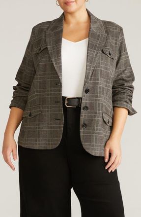 Universal Standard Four Pocket Blazer in British Beige Plaid at Nordstrom, Size Xl