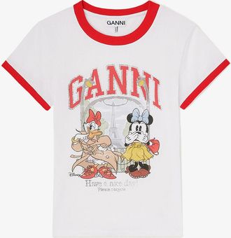Ganni White Baby Fit T-shirt with Minnie Mouse & Daisy Duck - Size XXS Organic Cotton