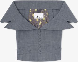 Ganni Mixed Vest in Grey Wool Melange - Size 10/12