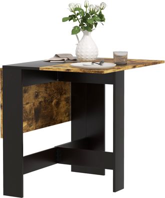 HOMCOM Homcom Mesa Plegable De Comedor, Mesa De Cocina Plegable, Con Alas Abatibles, Para Sal&oacute;n, Espacio Peque&ntilde;o, 103x76x73,5 Cm, Negro Y Marr&oacute;n R&uacute;stico