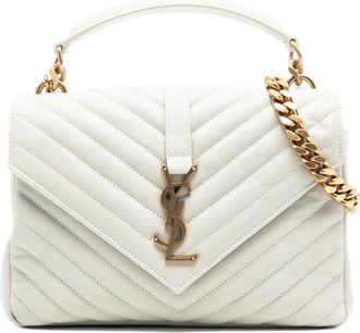 Saint Laurent White Medium Chevron Sheepskin Monogram College Satchel