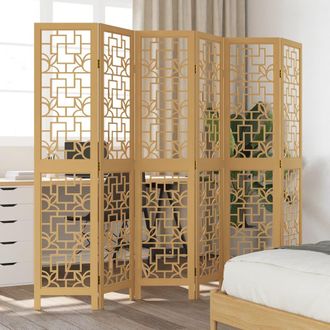 vidaXL Biombo Separador De 6 Paneles Madera Maciza Paulownia Marr&oacute;n Vidaxl