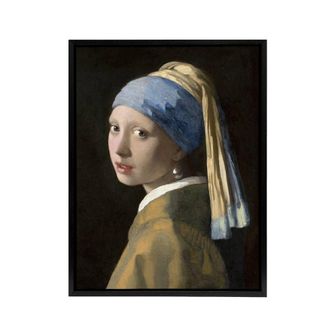 Artery8 Girl with a Pearl Earring Vermeer Vintage Black Framed Canvas Wall Art | Size: W24 x H32