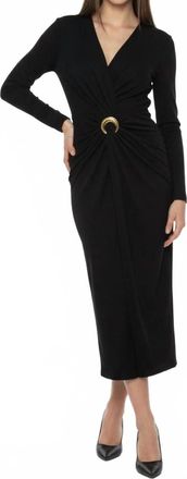 DKNY Gold Accent Long Sleeve Midi Dress In Black